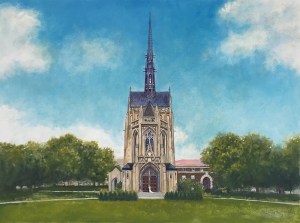 Cathedral of Learning building illustration for University of Pittsburgh. Art by Jim Trusilo.