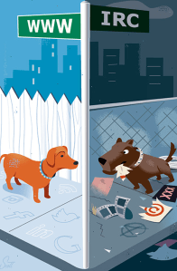 Digital dog corner illustration by Bob Scott.
