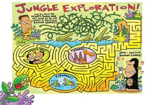 Jungle maze illustration for children by Peter Grosshauser.