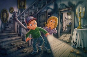 Children's haunted house illustration by Phil Wilson.