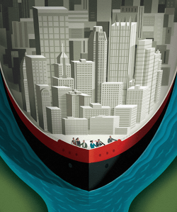 Digital illustration of Pittsburgh as a boat by George Schill.