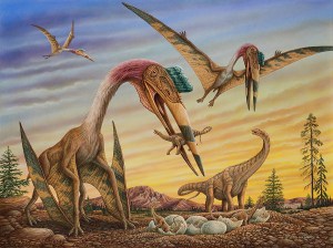 Realistic dinosaur scene illustration by Phil Wilson.