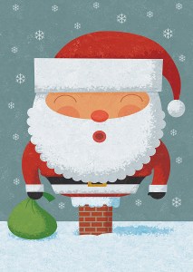 Santa in chimney illustration by George Schill.