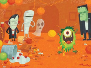 Humorous Halloween illustration by George Schill.